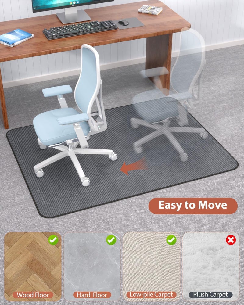 Blvornl Office Chair Mat for Hardwood Floor and Low Pile Carpet, 35.5" x 47.2" Corduroy Surface Desk Rolling Chair Mat for Hard Floors, Heavy Duty Carpeted Floor Protector Rug for Home, Dark Grey - Image 5